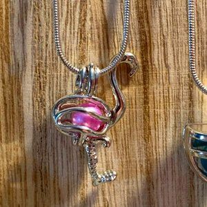 6. Flamingo Pearl Cage with 24 Inch Sterling Silver Plated Chain & Pearl